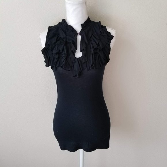 Papaya / Small / Black Ruffle Key Hole Front Tank - Picture 1 of 5